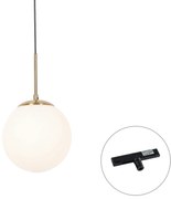Art Deco hanglamp goud met opaal glas incl. rail adapter zwart 1-fase - Slimline Flore Art Deco
