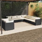vidaXL 9 pcs conjunto lounge de jardim c/ almofadões vime PE preto