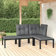 4 pcs conjunto lounge de jardim vime PE preto e cinzento