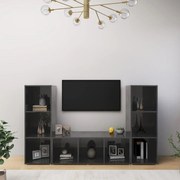 Móveis de TV 3 pcs 107x35x37 cm contraplacado cinza brilhante