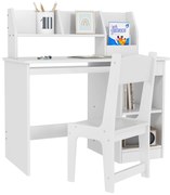 ZONEKIZ Conjunto de Secretária e Cadeira para Crianças com 2 Gavetas e Compartimento para Dormitório Sala de Estudo Branco | Aosom Portugal