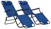 vidaXL Espreguiçadeiras dobráveis com apoios de pé 2 pcs aço azul