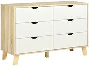 HOMCOM Cómodas Quarto Cómoda 6 Gavetas e Pés Elevados Estilo Moderno Anti-Tombo 120x40x76cm Madeira e Branco | Aosom Portugal