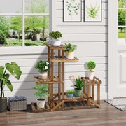 Suporte de Madeira para Flores Estante Decorativa para Vasos de Plantas com 6 Prateleiras Interior e Exterior para Jardim Balção Terraço 98x28x96,5cm
