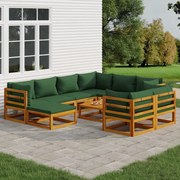 vidaXL 10 pcs conj. lounge jardim madeira c/almofadões verdes