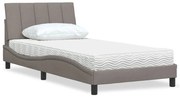 vidaXL Cama com colchão 100x200 cm tecido cinzento-acastanhado