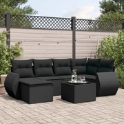 vidaXL 7 pcs conjunto de sofás p/ jardim c/ almofadões vime PE preto