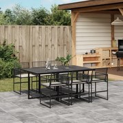 vidaXL 7 pcs conjunto de jantar p/ jardim c/ almofadões vime PE preto