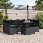 vidaXL Sofá de Jardim Modular de 7 Peças com Almofadas Pretas em Rattan Sintético