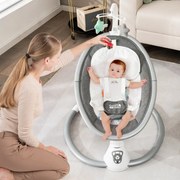 Baloiço elétrico para bebés com 5 níveis de balanço Temporizador Cinto de segurança Cinto de segurança Brinquedos Altifalante e controlo remoto Cinzen