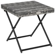 Outsunny Mesa Jardim Vime Sintético Dobrável Pés Cruzados Estrutura Aço Pátio Varanda Compacta 40x40x40 cm Cinza | Aosom Portugal