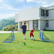 Conjunto de 2 balizas de futebol para crianças dobráveis com 6 cones de treino 90 x 120 x 90 cm em azul