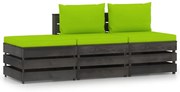 3 pcs conj. lounge jardim + almofadões madeira impreg. cinzento