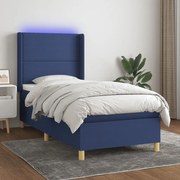 vidaXL Cama box spring c/ colchão e LED 90x200 cm tecido azul