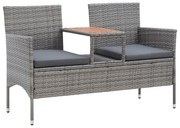 Banco de jardim 2 lugares com mesa centro 143 cm vime PE cinza