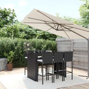 vidaXL 7 pcs conjunto de bar para jardim c/ almofadões vime PE preto