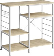 HOMCOM Estante de Cozinha com Prateleiras em Madeira e Metal com 5 Ganchos, Salva Espaço, 90x39x83.5 cm, Carvalho | Aosom Portugal