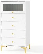 Cômoda com 3 gavetas e 2 portas Aparador com porta de vidro retrátil 80 x 40 x 95,5 cm Branco