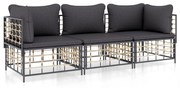 3 pcs conjunto lounge de jardim c/ almofadões vime PE antracite