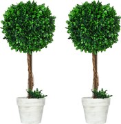 HOMCOM Conjunto de 2 buxos artificiais, planta artificial, plantas artificiais, incl. musgo artificial, 1 vaso de cultivo, 28 cm x 28 cm x 60 cm, Verde | Aosom Portugal