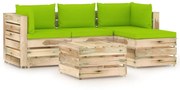 5 pcs conj. lounge jardim c/ almofadões madeira impreg. verde