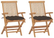 vidaXL Cadeiras de jardim c/ almofadões cinza-acast. 2 pcs teca maciça