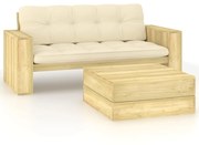 2 pcs conjunto lounge de jardim com almofadões pinho impregnado