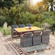 vidaXL 7 pcs conjunto de jantar p/ jardim c/ almofadões vime PE cinza