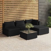 5 pcs conjunto lounge de jardim c/ almofadões vime PE preto