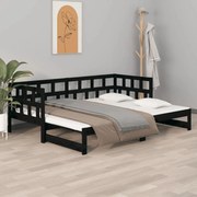 Sofá-cama de puxar pinho maciço preto 2x(80x200) cm