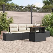 vidaXL Conjunto de Jantar de Jardim com 5 Peças e Almofadas Vime Preto Acácia
