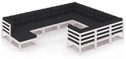 11 pcs conj. lounge de jardim c/ almofadões pinho maciço branco