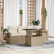 vidaXL 5 pcs conjunto de sofás p/ jardim com almofadões vime PE bege