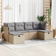 vidaXL 6 pcs conjunto de sofás p/ jardim com almofadões vime PE bege