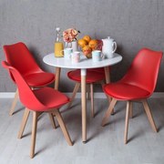 Conjunto Mesa Tower Redonda 80 cm Branca e Pack 4 Cadeiras Synk Basic - Vermelho