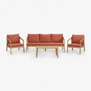 Conjunto De Jardim Com Sofá De 3 Lugares, 2 Poltronas E Mesa De Centro Em Madeira De Acácia E Corda Trançada Kaela Marrom Acácia - Sklum