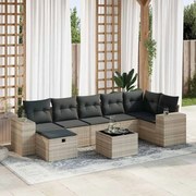 vidaXL 8 pcs conj. sofás jardim c/ almofadões vime PE cinzento-claro