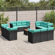 vidaXL 13 pcs conjunto de sofás de jardim com almofadões vime PE preto
