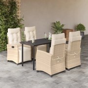 vidaXL 5 pcs conjunto de jantar p/ jardim com almofadões vime PE bege
