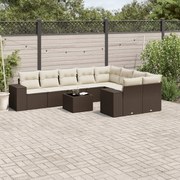 vidaXL 10 pcs conj. sofás jardim com almofadões vime PE castanho