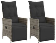 vidaXL Cadeiras jardim reclináveis 2 pcs c/ almofadões vime PE cinza