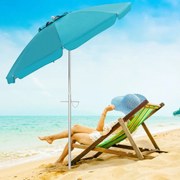 Guarda-sol de praia portátil com inclinação ajustável e saco de transporte para jardim, pátio, exterior 198 x 213 cm Azul