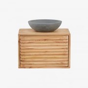 Conjunto De Móvel De Casa De Banho Suspenso 60x45 Cm Em Madeira Deleyna Madeira Natural & Cimento Cinzento Redondo Ø40 Cm Tarsis & Sem Espelho - Sklum