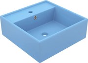 vidaXL Lavatório luxuoso quadrado 41x41 cm cerâmica azul-claro mate