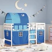vidaXL Cama alta para criança com túnel 90x190 cm pinho maciço azul