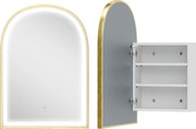HOMCOM Armário de Parede para Banheiro com Espelho e Iluminação LED Porta Arqueada Antiembaçamento 50x14,5x70 cm Dourado | Aosom Portugal