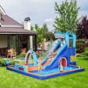 Castelo Insuflável Infantil 6 em 1 com Escorrega Piscina Parede de Escalada Canhão de Água 440x350x240 cm Multicolor