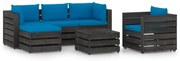 6 pcs conj. lounge jardim + almofadões madeira impreg. cinzento