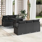 vidaXL Conjunto de Sofás de Jardim de 7 Peças com Almofadas Pretas, de Rattan Sintético