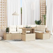 vidaXL Conjunto de Jantar de Jardim com 6 Peças e Almofadas Bege em Rattan Sintético Acácia